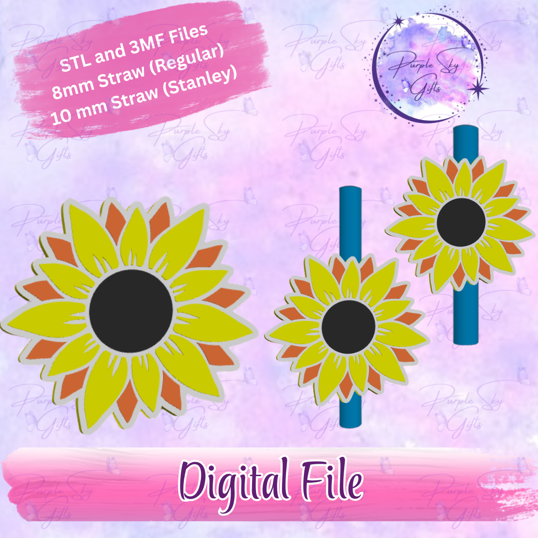 Sunflower 8mm and 10mm STL and 3MF DIGITAL FILES For Straw Topper