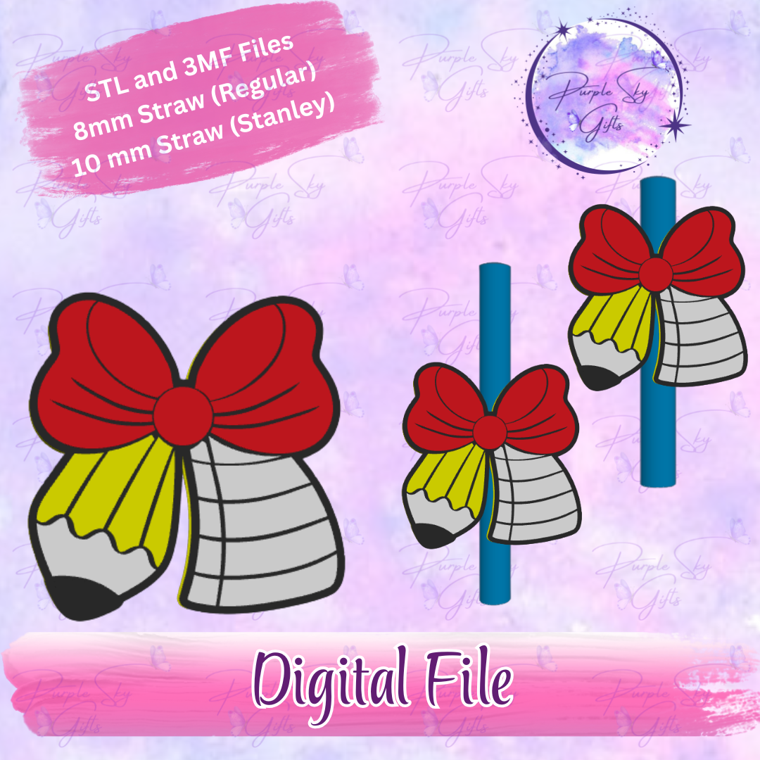 Teacher Round Pencil Bow 8mm and 10mm STL and 3MF DIGITAL FILES For Straw Topper
