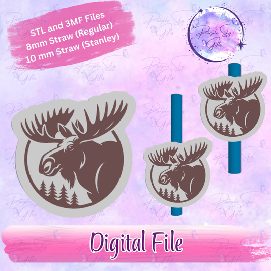 Moose Head 8mm and 10mm STL and 3MF DIGITAL FILES For Straw Topper