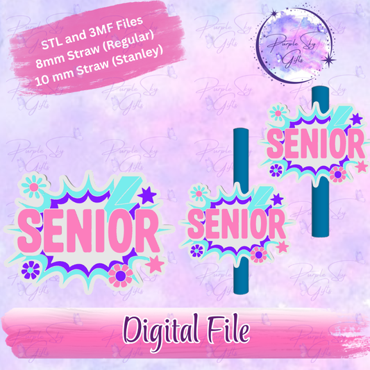 Floral Senior 8mm and 10mm STL and 3MF DIGITAL FILES For Straw Topper