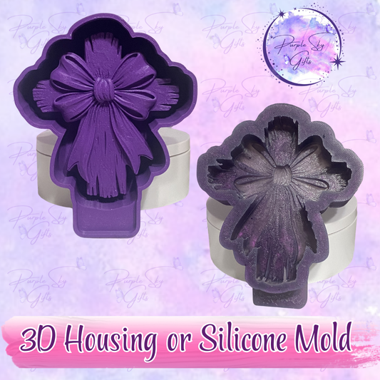 Wooden Cross With Bow 3D Freshie Mold Housing or Silicone Mold