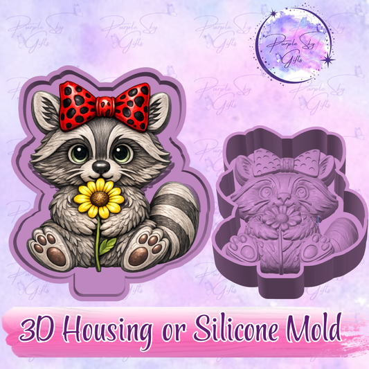 Raccoon With Flower 3D Freshie Mold Housing or Silicone Mold