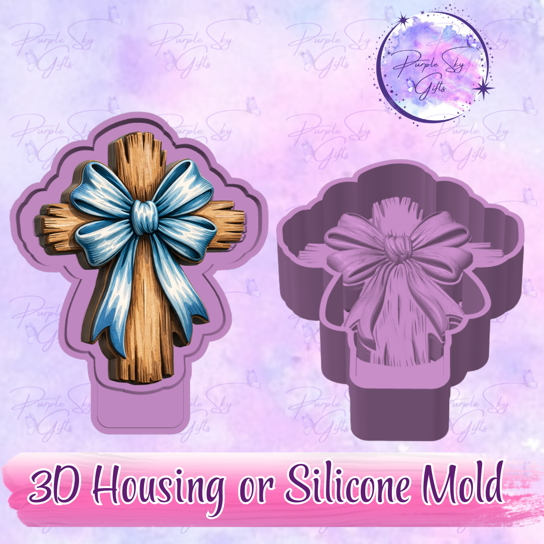 Wooden Cross With Bow 3D Freshie Mold Housing or Silicone Mold