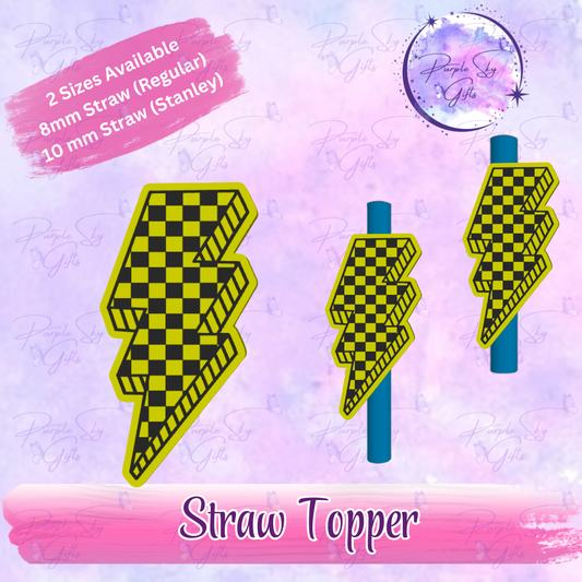 Checkered Print Lightening Bolt Straw Topper