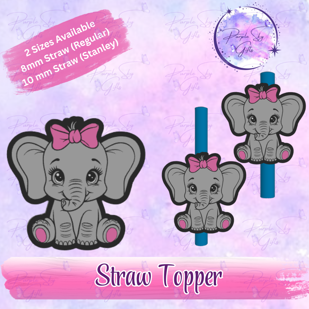 Girl Baby Elephant Straw Topper