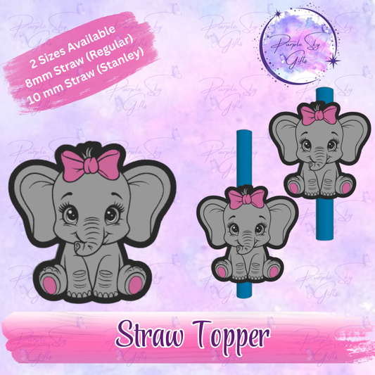 Girl Baby Elephant Straw Topper