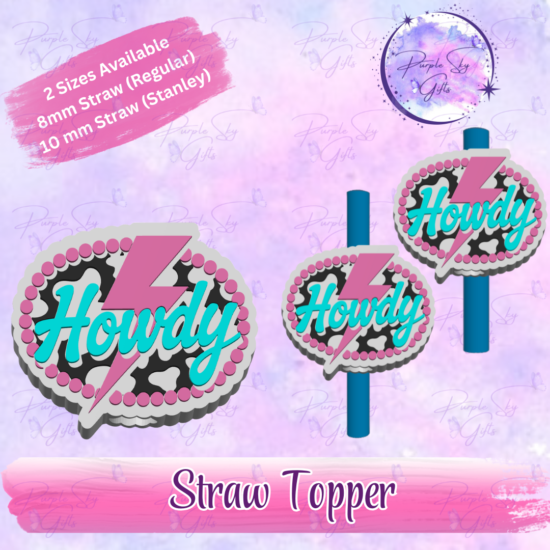 Cow Print Howdy Straw Topper