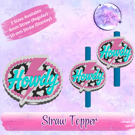 Cow Print Howdy Straw Topper