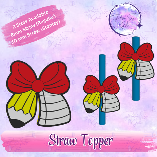 Teacher Round Pencil Bow Straw Topper