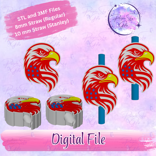 American Eagle Head 8mm and 10mm STL and 3MF DIGITAL FILES For Straw Topper