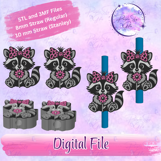 Cute Raccoon 8mm and 10mm STL and 3MF DIGITAL FILES For Straw Topper