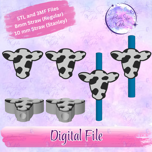 Cow Print Cow Head 8mm and 10mm STL and 3MF DIGITAL FILES For Straw Topper