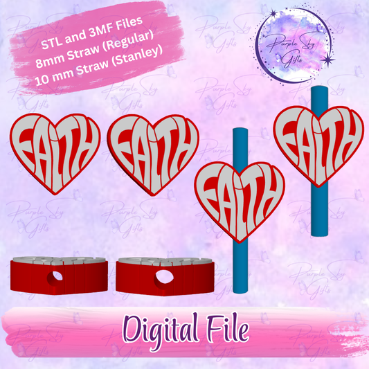 Faith Christian Heart 8mm and 10mm STL and 3MF DIGITAL FILES For Straw Topper