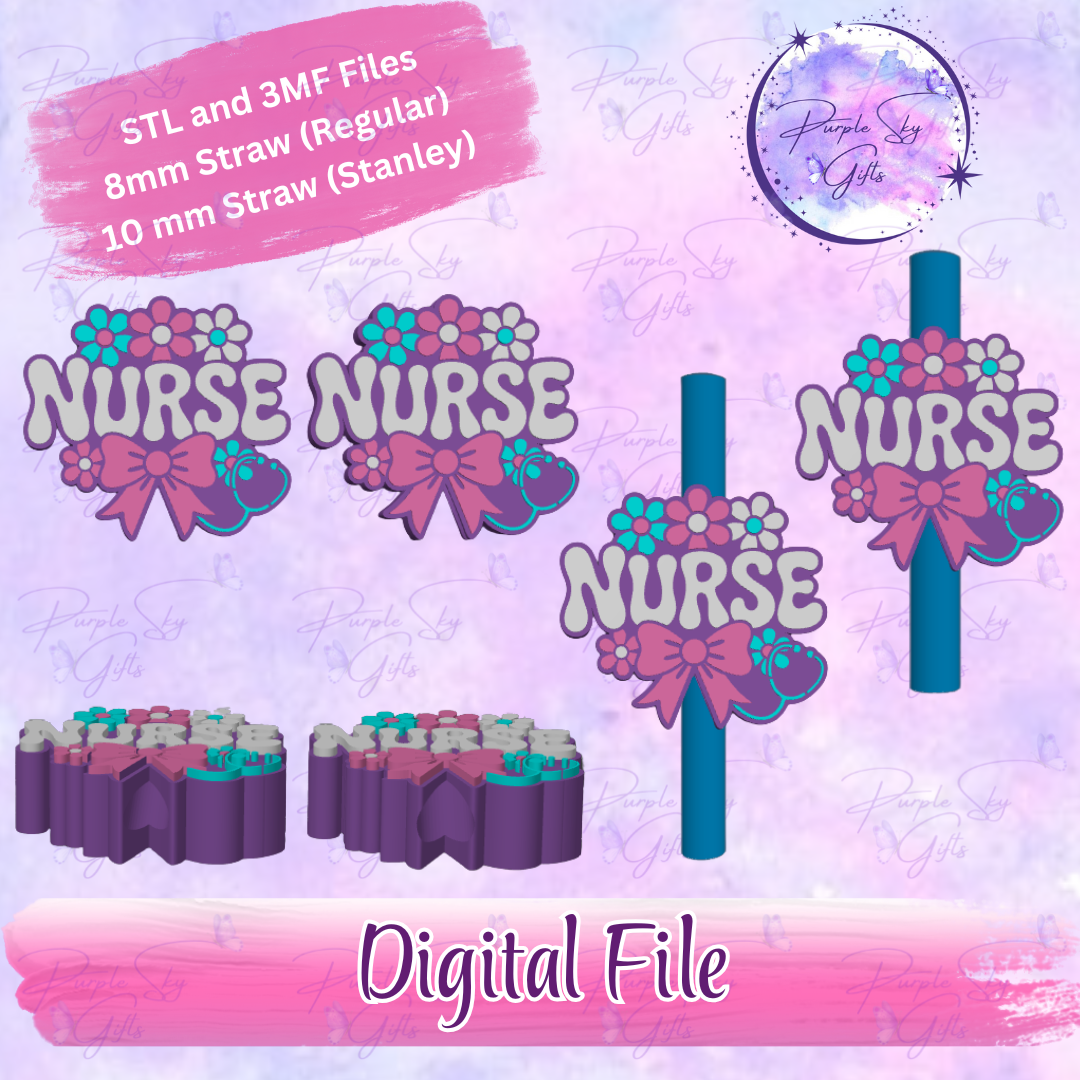 Floral Nurse 8mm and 10mm STL and 3MF DIGITAL FILES For Straw Topper