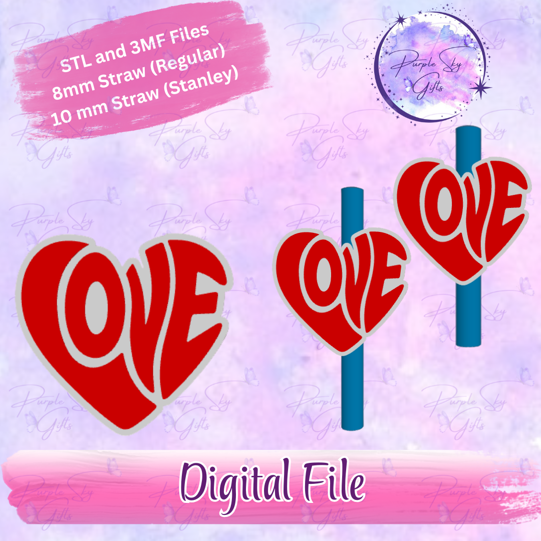 Love Heart Valentine's 8mm and 10mm STL and 3MF DIGITAL FILES For Straw Topper