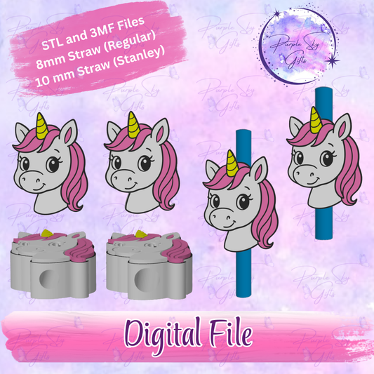 Cute Unicorn 8mm and 10mm STL and 3MF DIGITAL FILES For Straw Topper