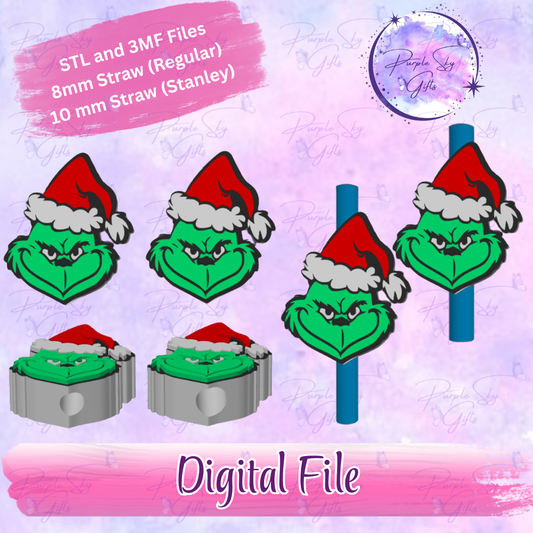 Green Guy Christmas Santa Hat 8mm and 10mm STL and 3MF DIGITAL FILES For Straw Topper
