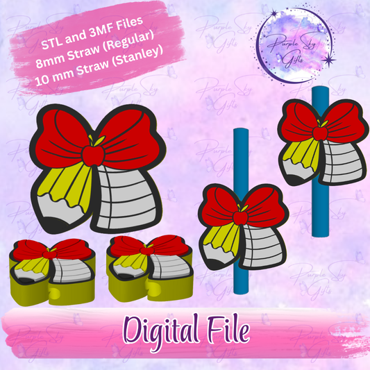 Teacher Apple Pencil Bow 8mm and 10mm STL and 3MF DIGITAL FILES For Straw Topper