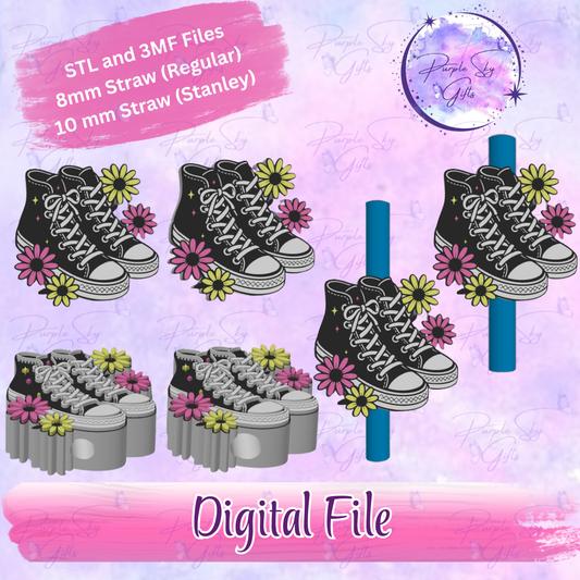 Sneakers and Flowers 8mm and 10mm STL and 3MF DIGITAL FILES For Straw Topper
