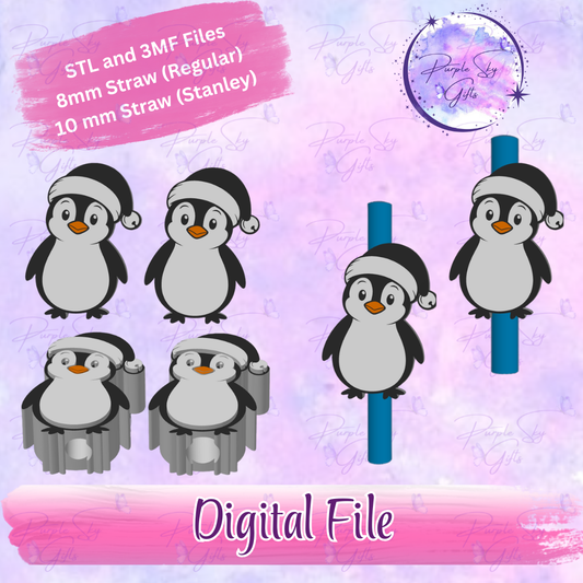 Santa Hat Penguin 8mm and 10mm STL and 3MF DIGITAL FILES For Straw Topper