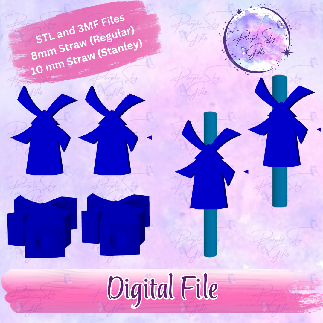 Dutch Windmill 8mm and 10mm STL and 3MF DIGITAL FILES For Straw Topper