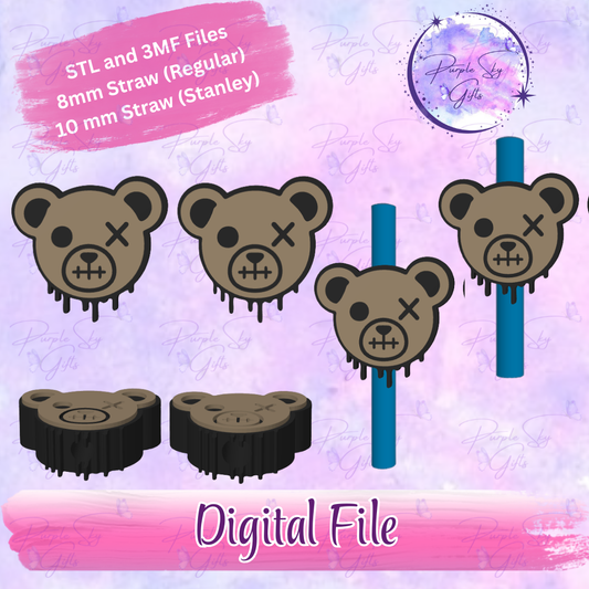 Creepy Voodoo Bear 8mm and 10mm STL and 3MF DIGITAL FILES For Straw Topper