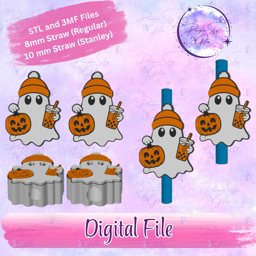 Bubble Tea Halloween Ghost 8mm and 10mm STL and 3MF DIGITAL FILES For Straw Topper
