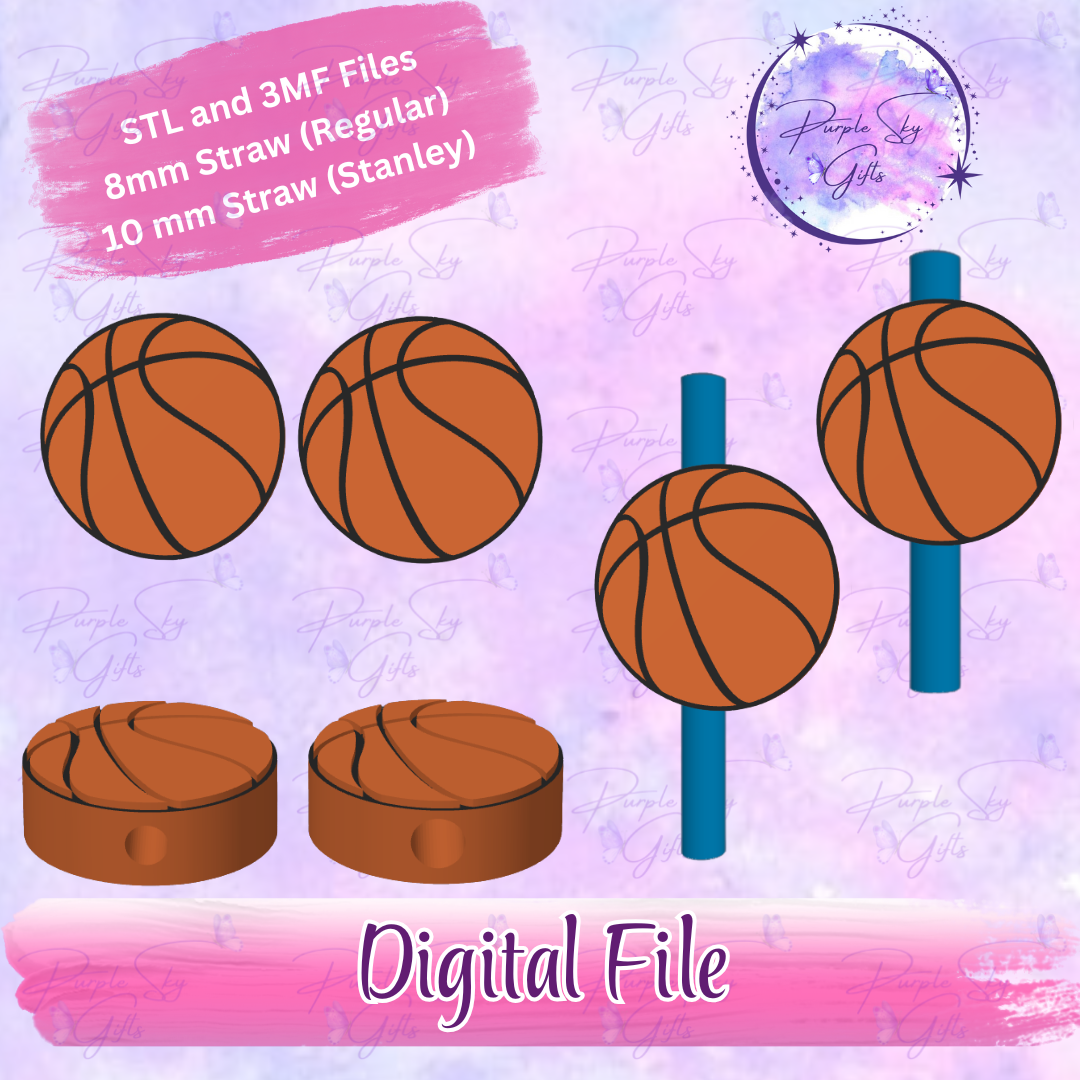 Basketball 8mm and 10mm STL and 3MF DIGITAL FILES For Straw Topper