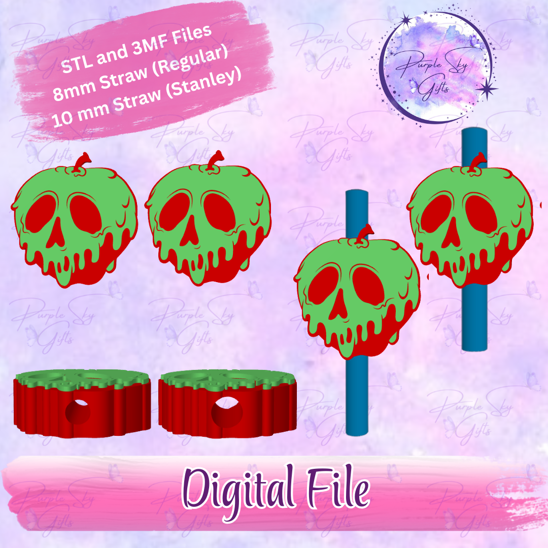Poison Apple 8mm and 10mm STL and 3MF DIGITAL FILES For Straw Topper
