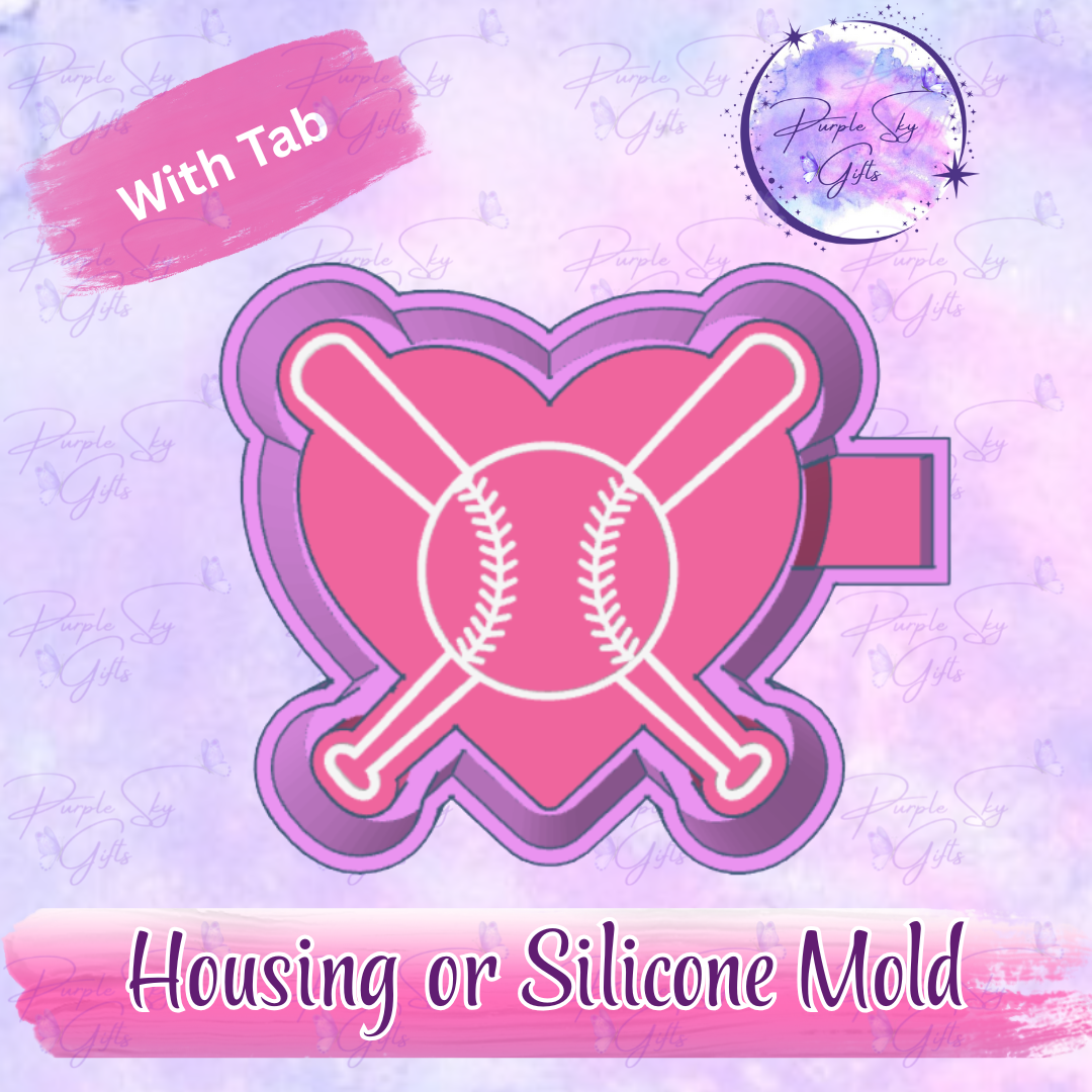 Baseball Heart with Bats Freshie Housing or Silicone Mold