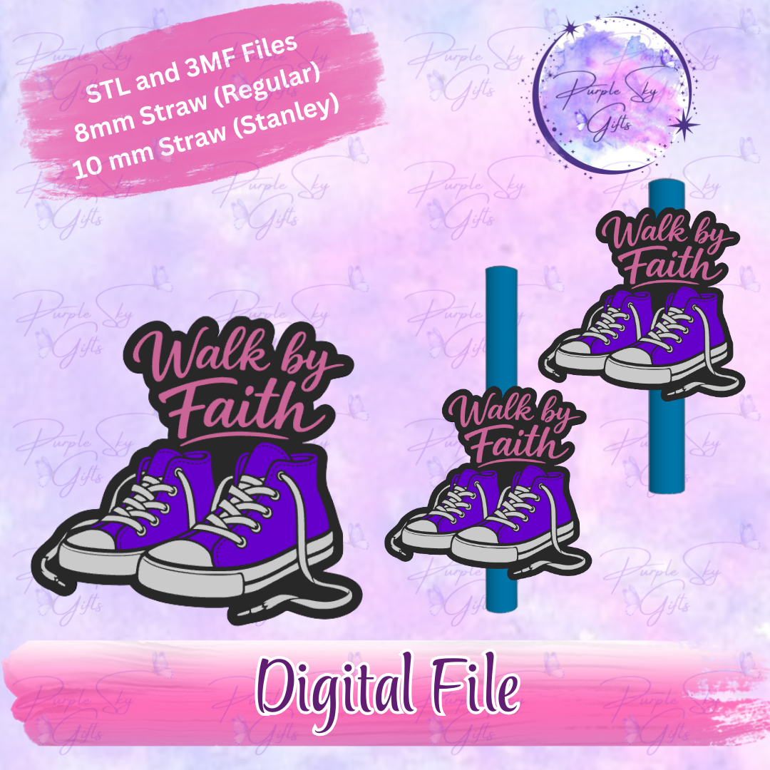 Walk By Faith Untied Sneakers Shoes 8mm and 10mm STL and 3MF DIGITAL FILES For Straw Topper