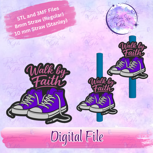 Walk By Faith Untied Sneakers Shoes 8mm and 10mm STL and 3MF DIGITAL FILES For Straw Topper