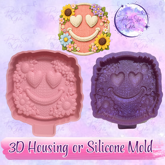 Crochet Knitted Yarn Look Smiley Face 3D Freshie Mold Housing or Silicone Mold