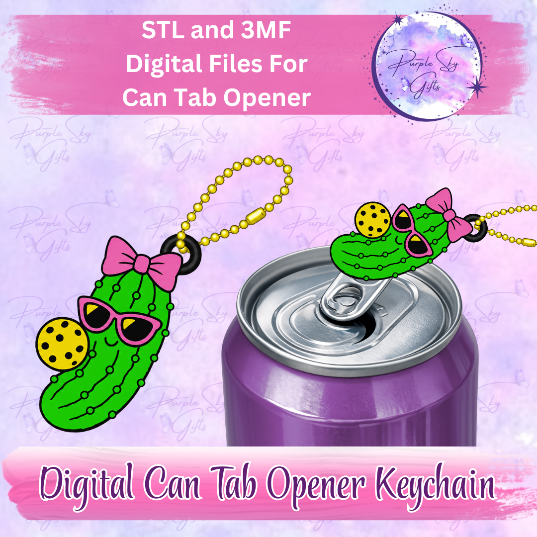 Pickleball Pickle Girl Drink Tab Can Opener Keychain/Charm STL and 3MF DIGITAL File