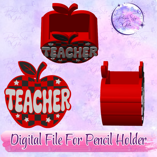 Checkered Print Teacher Apple STL and 3MF DIGITAL FILES For Desk Pencil Holder