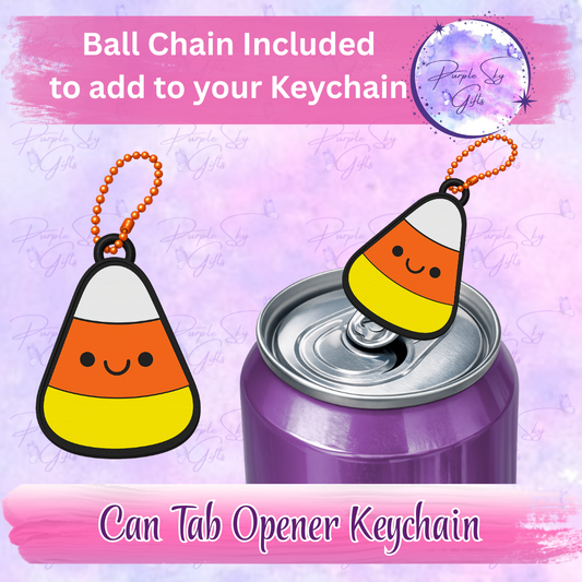 Happy Candy Corn Drink Can Tab Opener Keychain/Charm with a Random Color Ball Chain