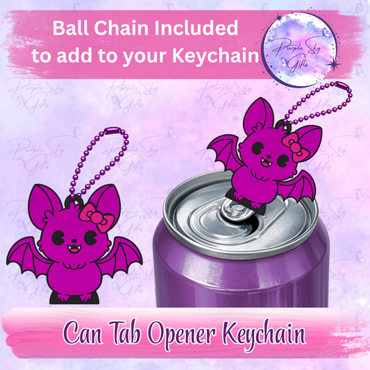 Cute Bat With Bow Drink Can Tab Opener Keychain/Charm with a Random Color Ball Chain