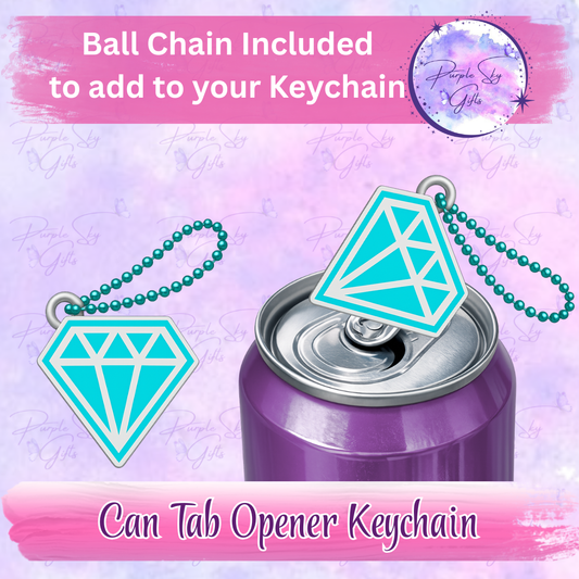 Diamond Drink Can Tab Opener Keychain/Charm with a Random Color Ball Chain
