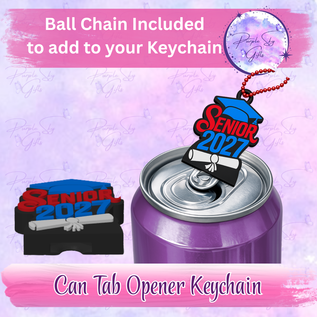 Senior 2027 Cap and Diploma Drink Can Tab Opener Keychain/Charm with a Random Color Ball Chain