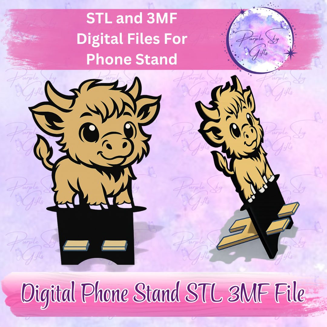 Baby Highland Cow Phone Stand STL and 3MF Files