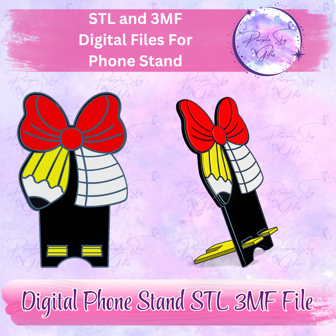 Teacher Round Middle Pencil Bow Phone Stand STL and 3MF Files