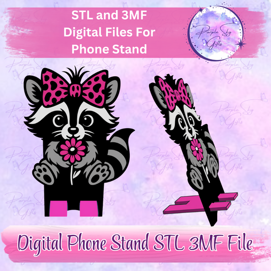 Cute Raccoon Phone Stand STL and 3MF Files