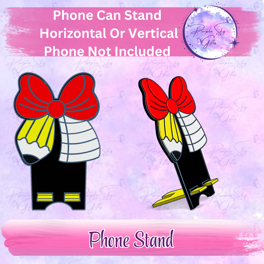 Teacher Round Middle Pencil Bow Phone Stand