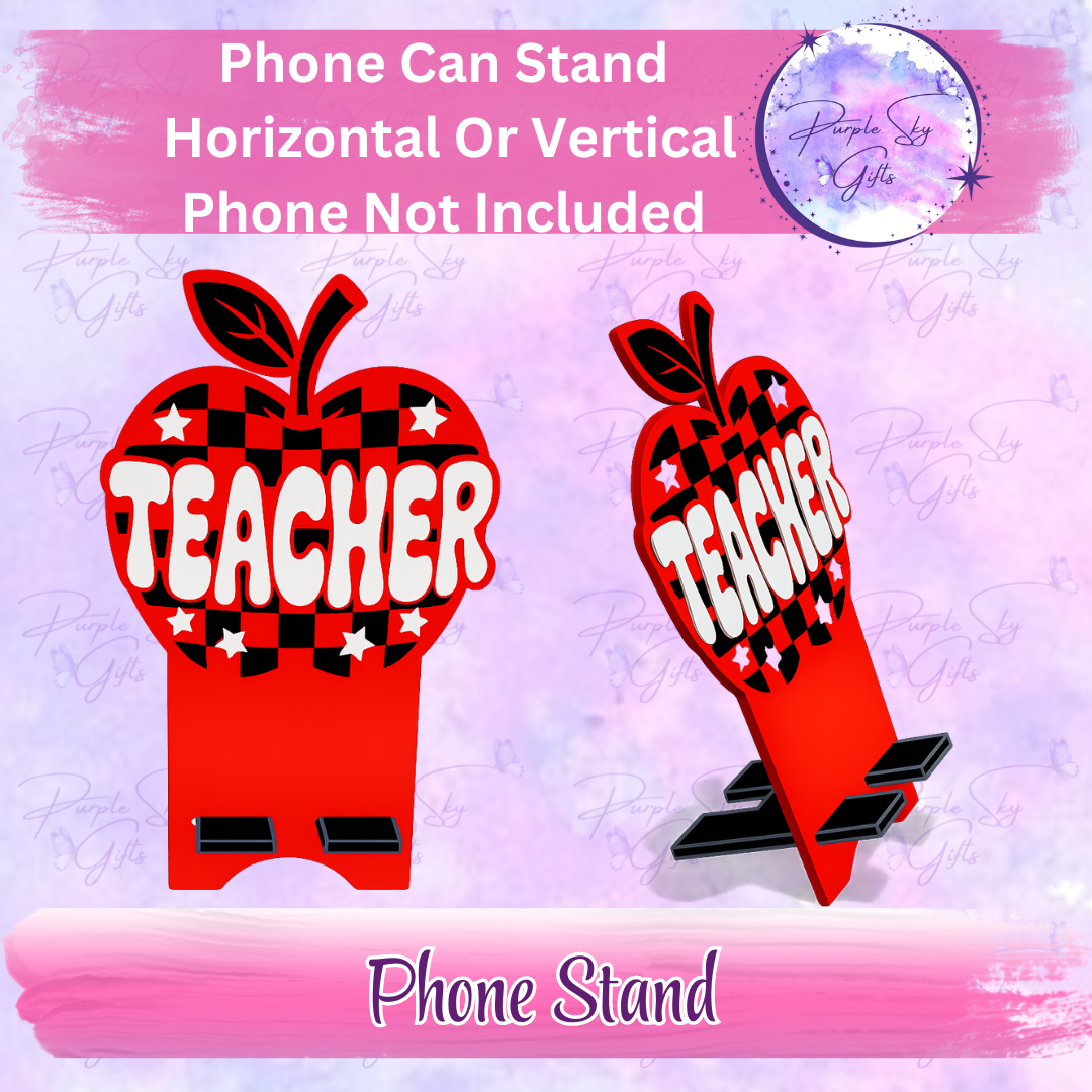 Checkered Print Teacher Apple Phone Stand