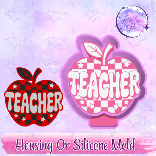 Checkered Print Solid Wording Teacher Apple Freshie Mold Housing or Silicone Mold