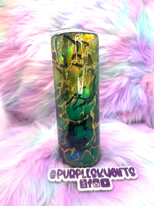 20 oz Green and Gold Agate Epoxy Glitter Tumbler Ready To Ship