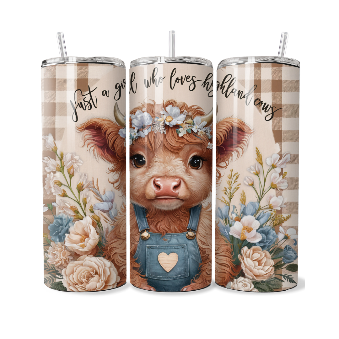 Just A Girl Who Loves Highland Cows Country Overalls 20 or 30 oz Tumbler