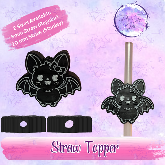 Cute Bat with Bow Straw Topper