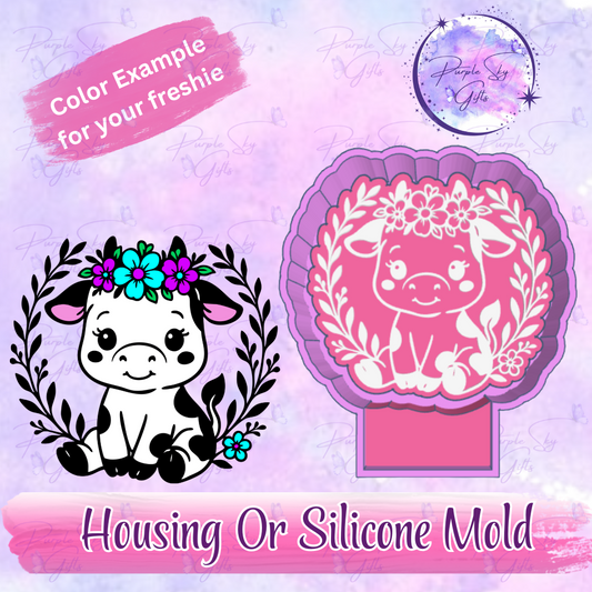Floral Wreath Cow Freshie Mold Housing or Silicone Mold