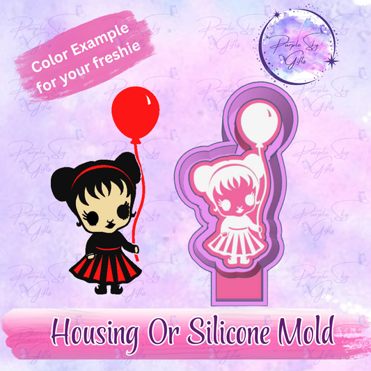 Gothic Creepy Doll Girl With Red Balloon Freshie Mold Housing or Silicone Mold
